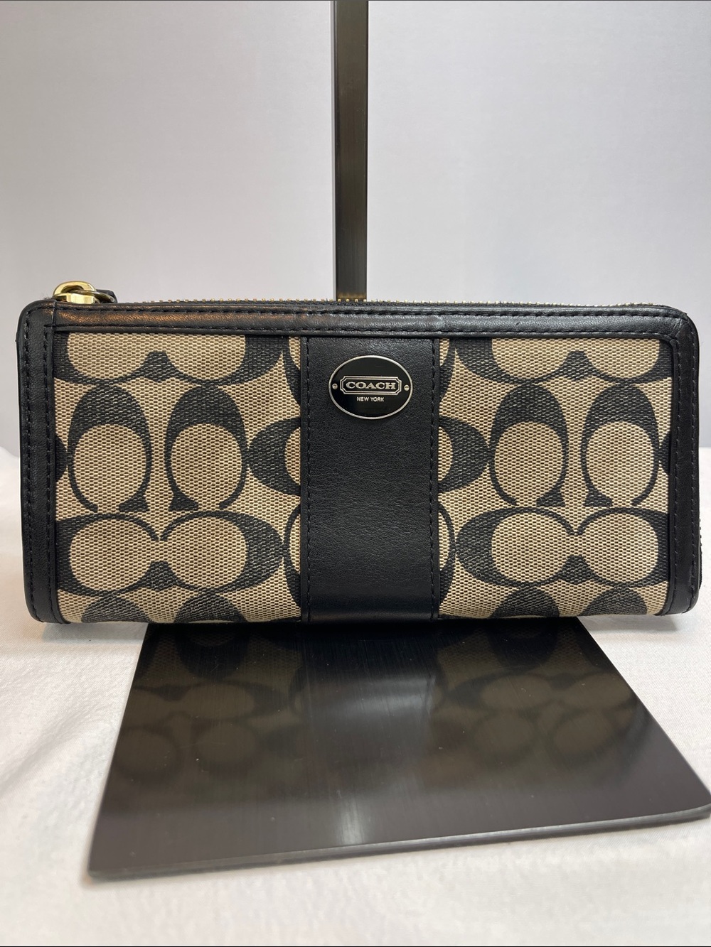 Coach Signature Monogram Canvas and leather Zip Wallet